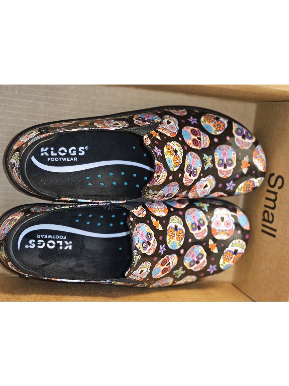 NEW KLOGS Moxy Slip Resitant Clogs Sugar Skull Print Womens Sz 9.5
